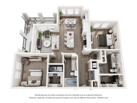Floor plan for 2 beds, 2 baths, 1157 sqft